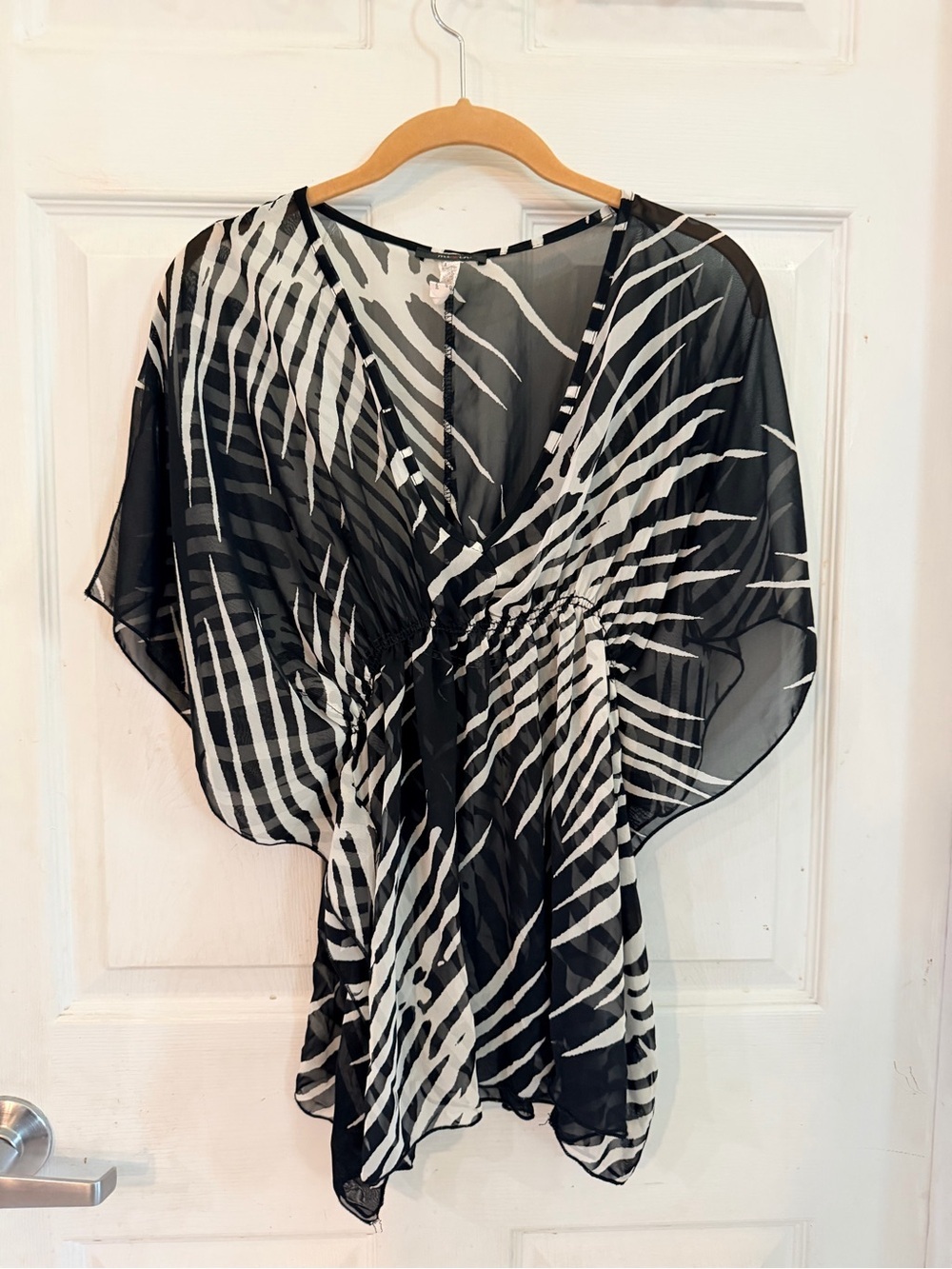 Unk Black and White Sheer Zebra-Print Swim Coverup